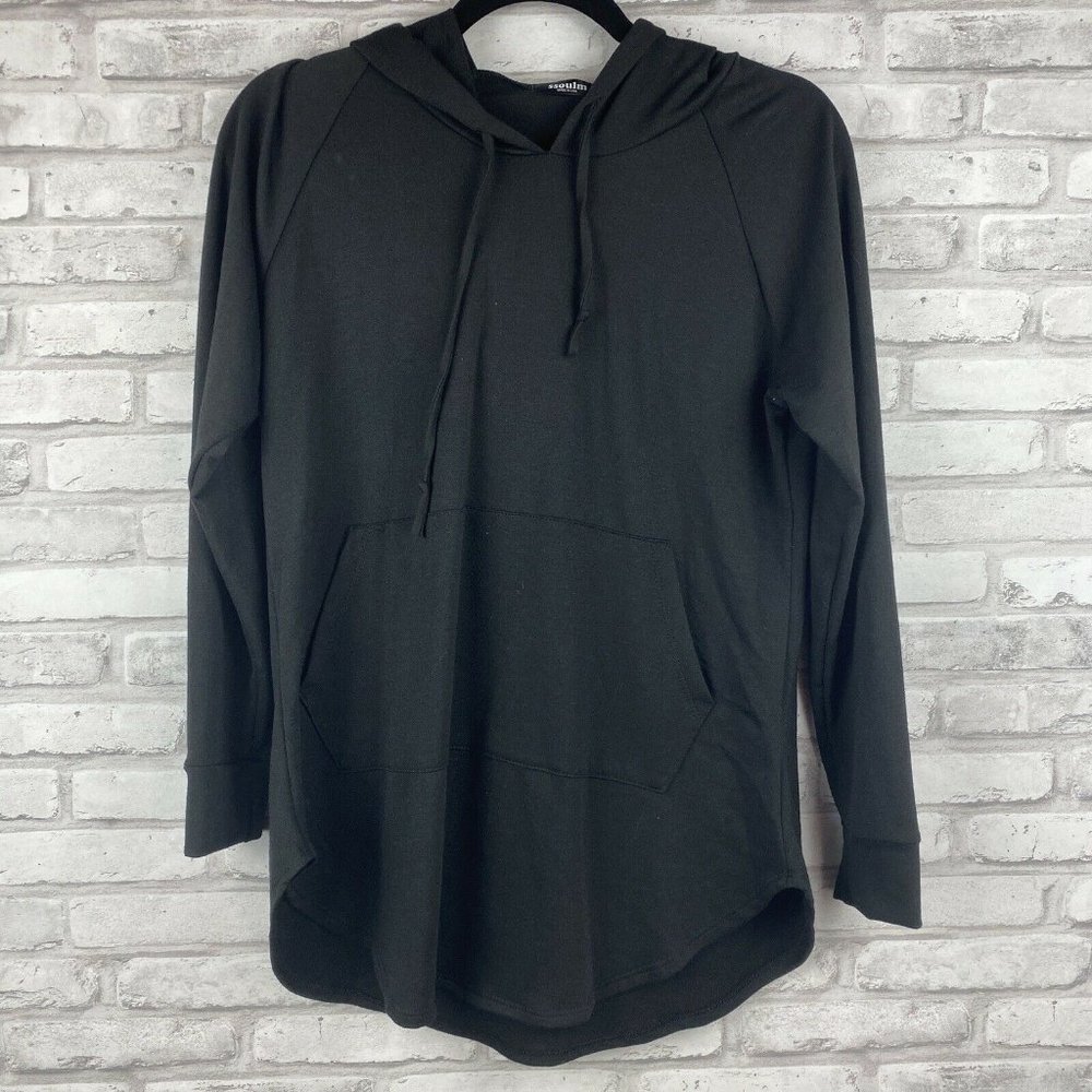 SSOULM XL Loose Fit Round Hem Hooded Sweatshirt Black Kangaroo Pocket NWOT